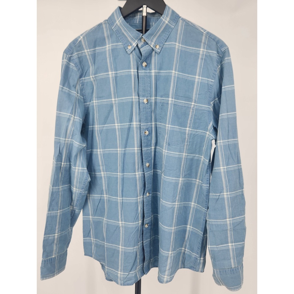 Banana Republic Slim Untucked Plaid Button Down Shirt Mens Medium Blue White